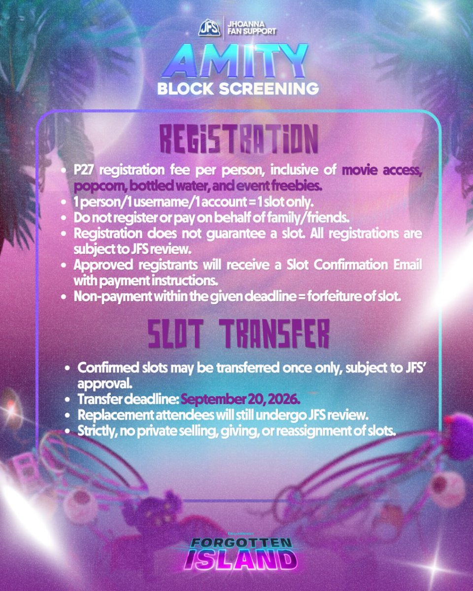 jhofansupport's tweet photo. 𝗣𝗵𝗽𝟮𝟳.𝟬𝟬 𝗹𝗮𝗻𝗴 𝗽𝗼. Totoo po. Kasama po ang movie 😭🎬

Okay, Amities and Blooms…𝘣𝘦𝘧𝘰𝘳𝘦 𝘸𝘦 𝘢𝘭𝘭 𝘱𝘢𝘯𝘪𝘤 𝘵𝘰𝘮𝘰𝘳𝘳𝘰𝘸, let’s go over the important things you need to know. Please give it a thorough read so you know what to expect when the registration link goes live.

𝗦𝗲𝗲 𝘆𝗼𝘂 𝘁𝗼𝗺𝗼𝗿𝗿𝗼𝘄 𝗮𝘁 𝘁𝗵𝗲 𝗝𝗙𝗦 𝘄𝗲𝗯𝘀𝗶𝘁𝗲. 𝗞𝗲𝗲𝗽 𝗮𝗻 𝗲𝘆𝗲 𝗼𝗻 𝘁𝗵𝗲 𝗰𝗹𝗼𝗰𝗸 😉

𝘍𝘰𝘳 𝘵𝘩𝘦 𝘮𝘦𝘮𝘰𝘳𝘪𝘦𝘴 𝘸𝘦 𝘮𝘢𝘬𝘦, 𝘢𝘯𝘥 𝘵𝘩𝘦 𝘧𝘳𝘪𝘦𝘯𝘥𝘴 𝘸𝘦 𝘬𝘦𝘦𝘱 💙

#AmityDay #BINIxForgottenIsland #BINI_Jhoanna #JhoannaFanSupport