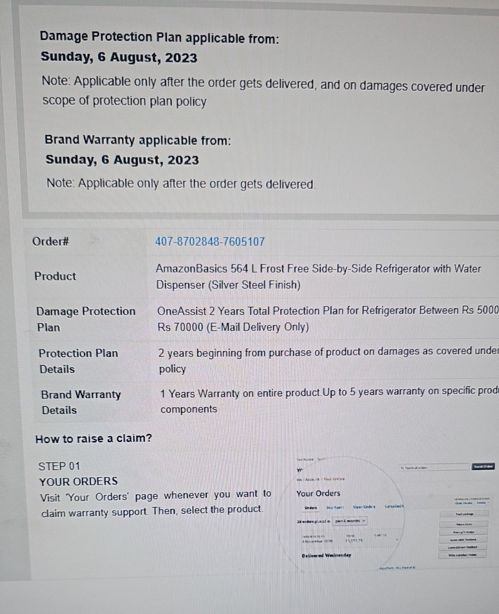 gauravcsawant's tweet photo. Very unfortunate @amazonIN refuses to repair/honour warranty.
* Refrigerator purchased in Aug 2023
* Additional warranty purchased for 2 years valid till Aug 2025.
* However, basic warranty on components (in writing document says valid for one to 5 years)
* Now @AmazonHelp refuses to repair own refrigerator.
* Is there no warranty on compressor for 5 years?
* Seeking grievance redressal through multiple emails & conversations since May 2026.
* Should one buy @amazon products in India if they don't honour warranty on their products sold under their own name?
* Wrote to grievance officer at @amazonIN.