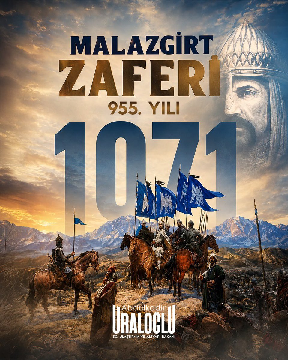 a_uraloglu's tweet photo. Anadolu’nun kapılarını milletimize açan, tarihimizin en şanlı dönüm noktalarından biri olan Malazgirt Zaferi’nin 955. yıl dönümünü idrak ediyoruz. 

1071’de Malazgirt’te kazanılan büyük zafer, Anadolu’yu vatan kılan iradenin, cesaretin ve kararlılığın tarihe vurulmuş mührüdür. 

Sultan Alparslan’ı ve bu büyük zaferi mümkün kılan kahraman ecdadımızı rahmet, minnet ve saygıyla yâd ediyorum. 

Malazgirt’in emanet ettiği büyük mirasa sahip çıkarak Türkiye’mizi daha güçlü ve daha müreffeh bir geleceğe taşımaya devam edeceğiz. 

#MazidenAtiye
#Malazgirt 🇹🇷