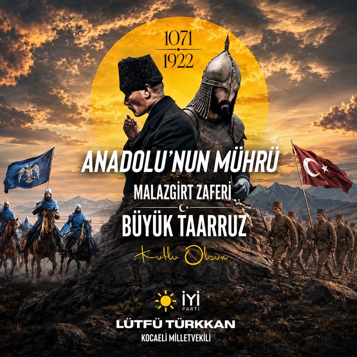 LutfuTurkkan's tweet photo. 26 Ağustos 1071’de Malazgirt’te açılan vatan kapısı, 26 Ağustos 1922’de Büyük Taarruz’la ebediyen mühürlendi.

Anadolu’yu bize vatan kılan Sultan Alparslan’ı, bu vatanı yeniden ayağa kaldıran Gazi Mustafa Kemal Atatürk’ü ve uğruna can veren tüm kahramanlarımızı rahmet, minnet ve şükranla anıyorum..🇹🇷🇹🇷🇹🇷