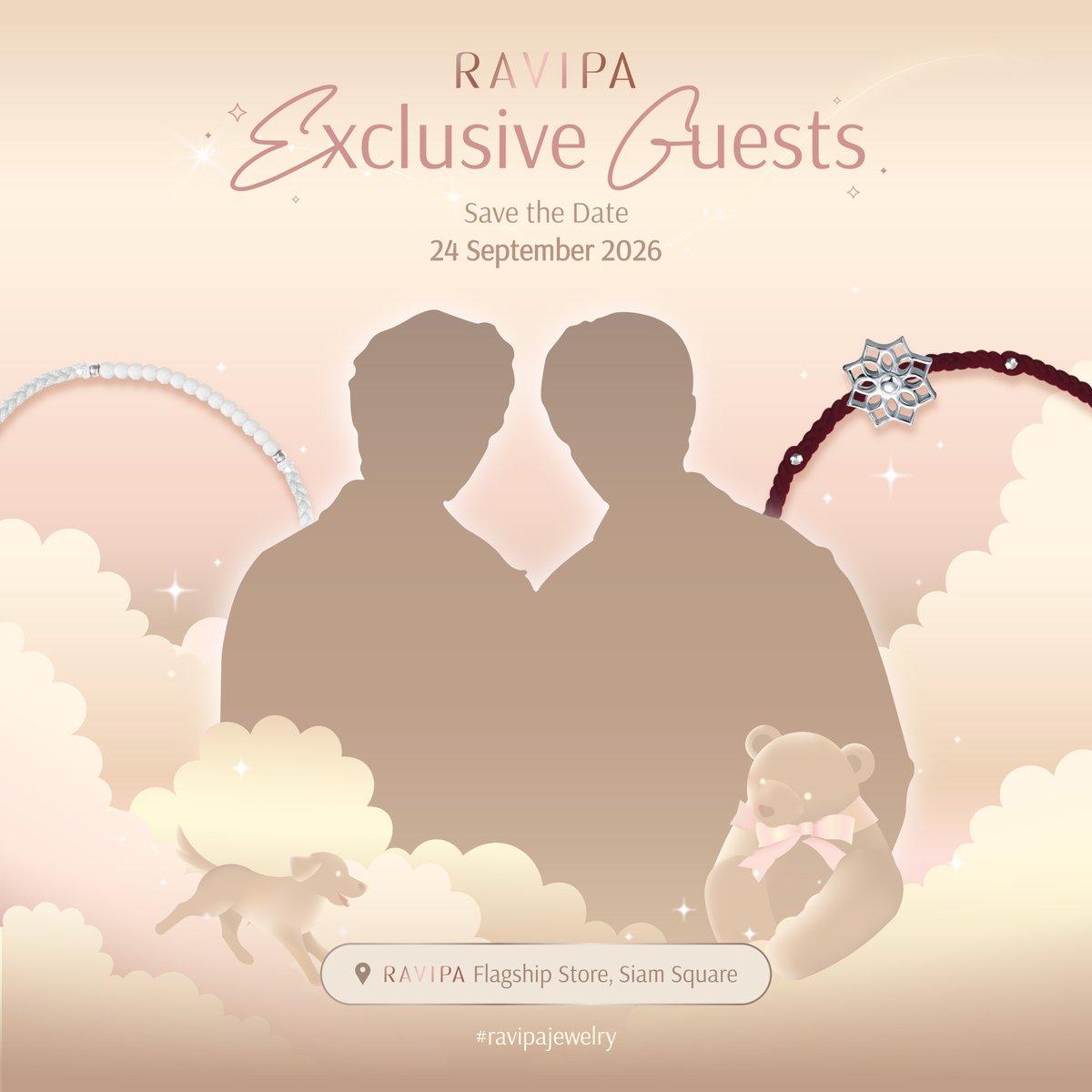 RavipaJewelry's tweet photo. Who's coming to RAVIPA...? 💗 เตรียมพบกับ Exclusive Guests ที่ทุกคนรอคอย! 🐶🐻‍❄️

คิดว่าเป็นใคร คอมเมนต์ทายกันมาได้เลยน้า 💬

มาดูกันว่า…ใครจะทายถูกบ้าง? 👀🔍
.
Copyright © 2026 RAVIPA
All rights reserved.
.
#RAVIPA #ravipajewelry https://t.co/g1a4vDdyAe