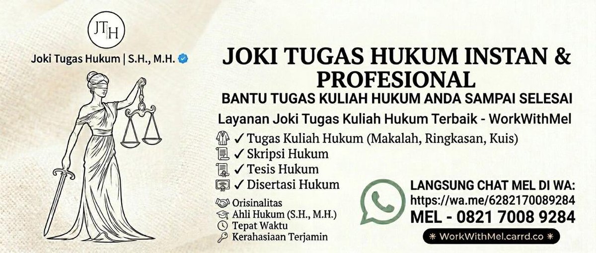 WORKWITHMEL2's tweet photo. Halo kak! 👋 Aku bisa banget ngerjain skripsi &amp; tesis hukum nih kak. Sini Mel bantu beresin sampai tuntas! 🎓✨
Dikerjakan langsung oleh tim S.H., M.H. ya, dijamin rapi, orisinal, &amp; kerahasiaan aman. Yuk diskusi santai via WA di bio

#zonauang 601 https://t.co/T9ctaXuQmH