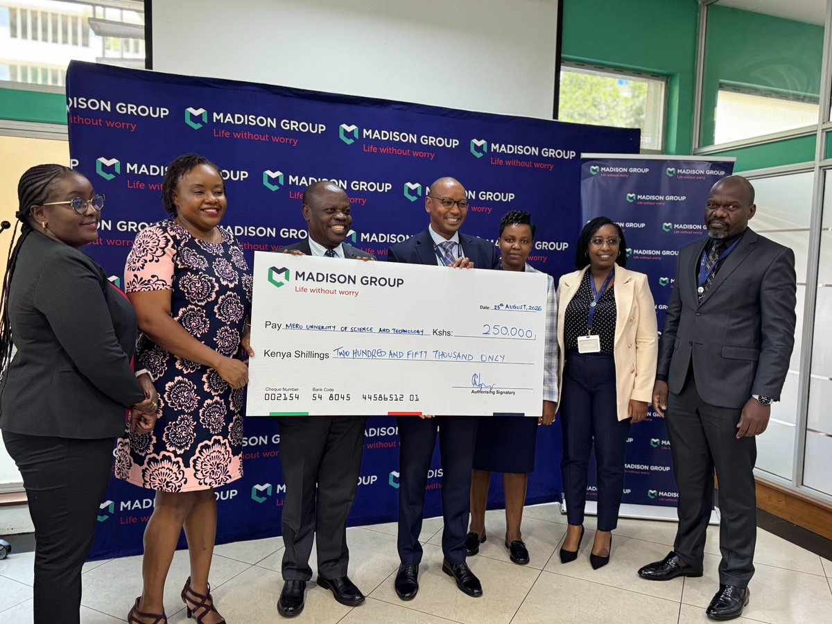 MadisonGroupKe's tweet photo. Proud to support the MUST Mt. Kenya Mountain Run. ποΈππΎββοΈ
The cheque was presented by Madison Life MD Githua Ngaruiya to Prof. Romanus Odhiambo, Vice Chancellor, Meru University of Science and Technology (MUST).
#MadisonLife #MUSTMountainRun #LifeWithoutWorry https://t.co/2DX8Nsg7N9