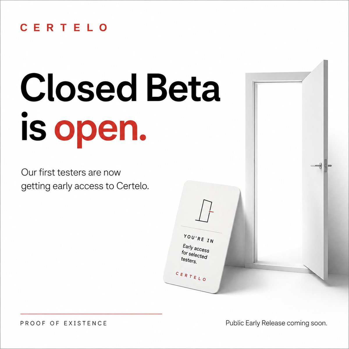 certelo_'s tweet photo. We’re officially opening the doors to the Certelo Closed Beta.

Our first testers have received their invitations and are now getting early access to Certelo, helping us test, refine, and strengthen the platform before launch.

The public Early Release is coming soon.
Stay tuned! https://t.co/x7n7nhTqUx