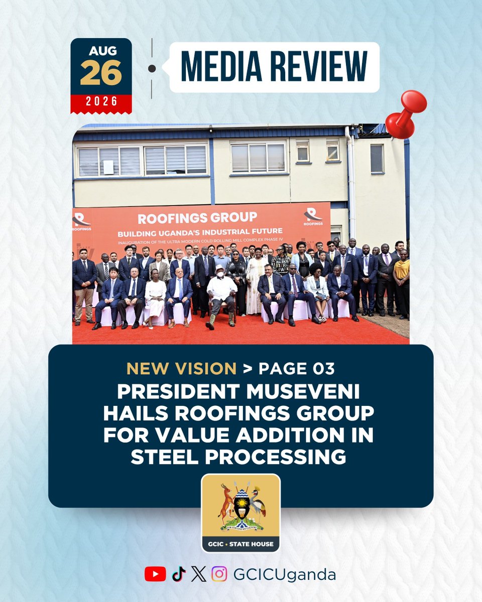 GCICMediaReview's tweet photo. Roofings Group, a steel manufacturing company, has been hailed for its contribution to Uganda’s industrialisation journey through value addition and innovations. #GCICMediaReview https://t.co/ubTj5Cu10B
