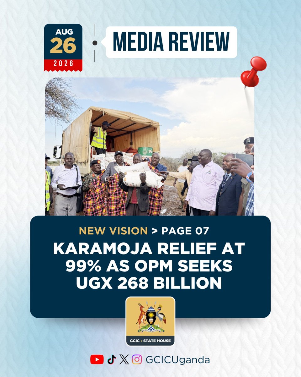 GCICMediaReview's tweet photo. The Government’s emergency food relief programme in Karamoja is nearing completion, with 296,434 vulnerable households reached and 99.4% of the contracted food supplies delivered. #GCICMediaReview https://t.co/05MvIgJRSq