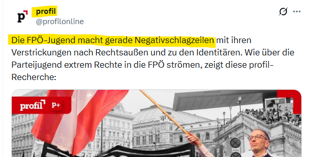 Mentalschmied's tweet photo. ✋🏼Nein, nicht die FPÖ-Jugend macht "Negativschlagzeilen", sondern extrem linke Medien wie das Profil, der Standard und der Falter machen das!
🏁 Am linken Presserand findet nämlich ein Wettrennen um die schwindende zahlungsbereite woke Leserschaft statt. 
🤑 Finanziert wird dieser mediale Kampf gegen die Opposition übrigens von der Regierung mit unserem Steuergeld - und das ist der wahre Skandal!