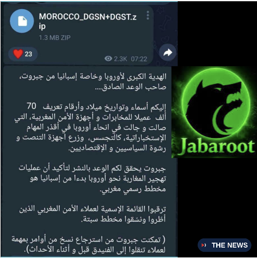 thenews_fr's tweet photo. 🇲🇦🏴☠️ ESPIONNAGE — « Voici les noms, dates de naissance et numéros d’identification de 70 000 agents des services de renseignement et de sécurité marocains, qui ont sillonné l’Europe dans les missions de renseignement les plus sales… »

— Message provenant du canal Telegram du groupe de hackers #Jabaroot, avant sa suspension par la plateforme.
