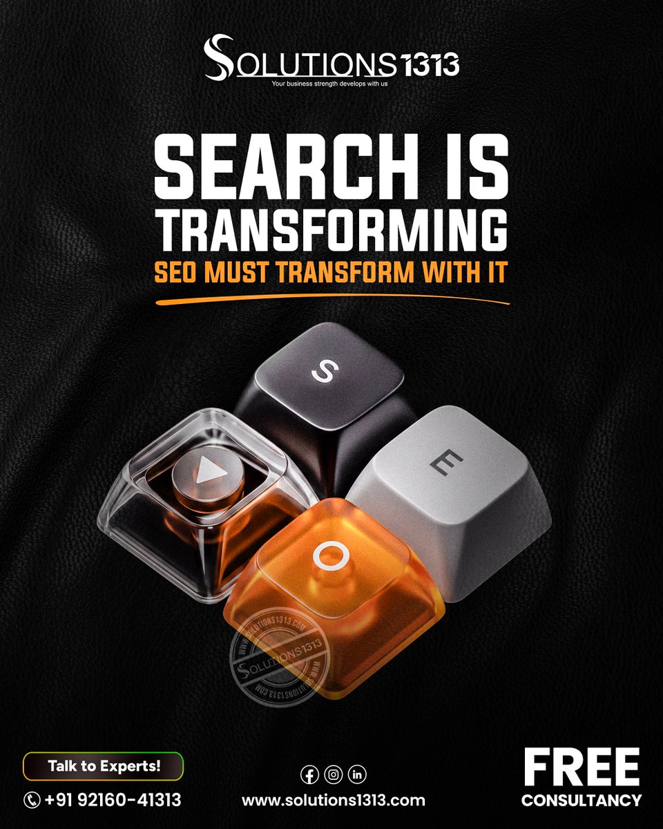 Solutions1313's tweet photo. Search isn’t dying—it’s evolving. Is your SEO strategy evolving too? 🔍⚡

With AI-powered results, changing algorithms and smarter user behaviour, yesterday’s SEO tactics won’t deliver tomorrow’s growth.

Solutions1313 helps your business stay searchable, relevant and visible where your customers are looking.

✅ Modern SEO strategies
✅ AI-search optimisation
✅ Better rankings and visibility
✅ Qualified organic traffic

Ready to transform your search presence?

📞 +91 92160-41313
🌐 https://t.co/NCOg2hcjAr
🎯 Free Consultancy Available

#SEOTrends #SearchEngineOptimization #AISEO #GoogleRanking #OrganicGrowth #DigitalMarketingIndia #Solutions1313