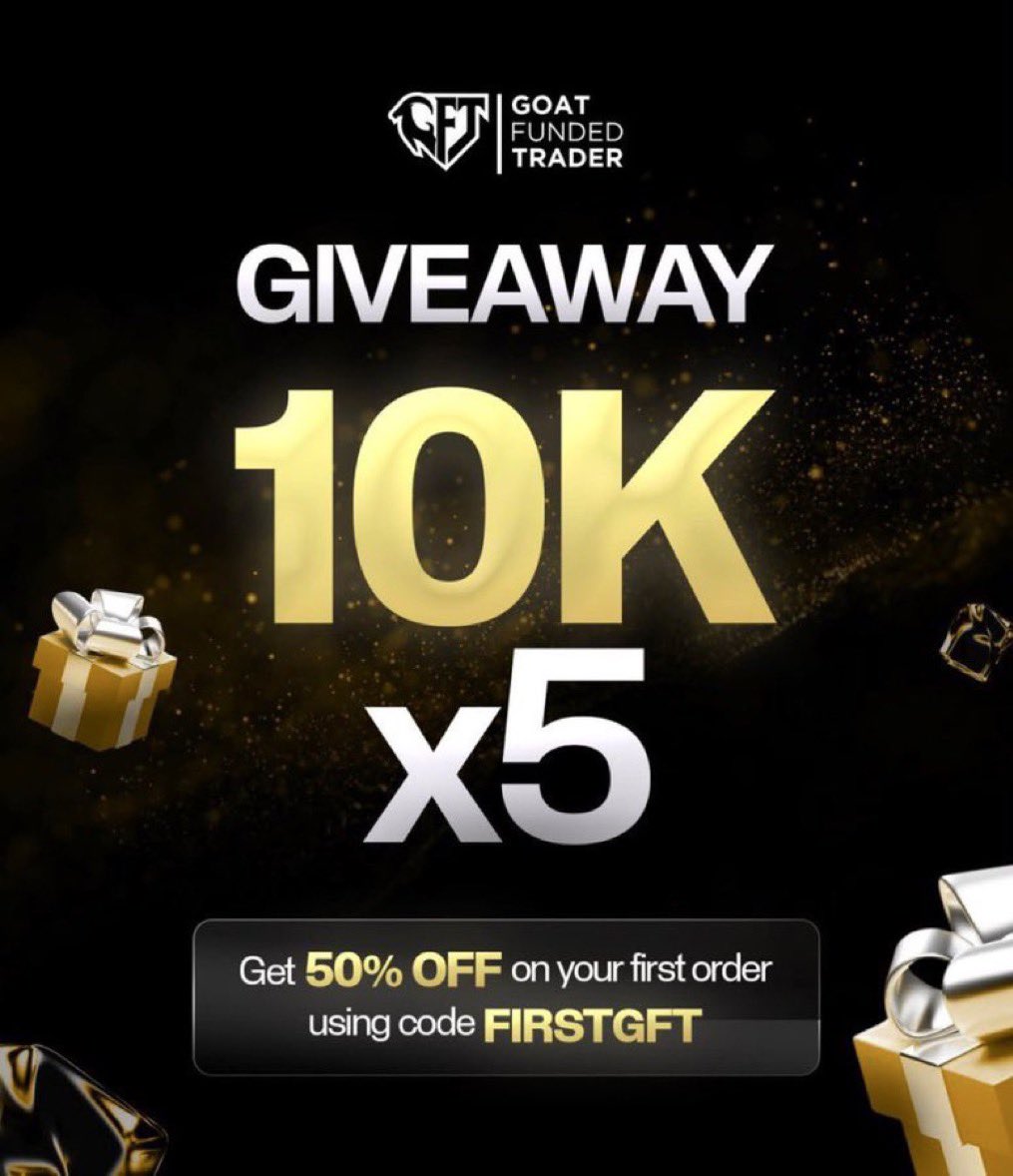 YareemaFx's tweet photo. 🎁 We’re giving away 5 × $10,000 GOAT Funded challenges! 🐐

To enter:
✅ Follow @YareemaFx @EdwardXLreal
@GoatFunded 

🔁  like and retweet post 

perform tasks on the site- https://t.co/rO48nj7f9A

👥 comment your favorite GFT Feature / tag 3 friends

🔥 BONUS ENTRY: Grab any account using link below

https://t.co/GJIqw4cRzy