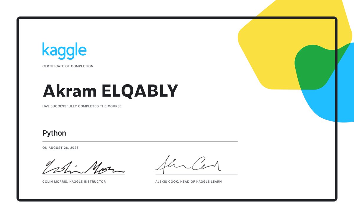 AkramElq's tweet photo. Alhamdulillah, just wrapped up the Python course certification on @kaggle 
#Cybersecurity #Python #MachineLearning #Kaggle #AI https://t.co/4qX6c942YB