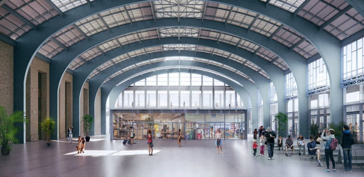 BeneditoAlvarez's tweet photo. Negocios de ADIF na Intermodal Coruña. 
No edificio histórico, o desatinado "pavillón comercial", 463 m2 (6 locais), considerado imprescindible para ADIF, mais cafeteria e zona de barra e mesas (156 m2). Ademais, outros 6 locais alquilables mais.
+ 5.100 m2 lucrativos á agarda. https://t.co/PFb6khzjgS