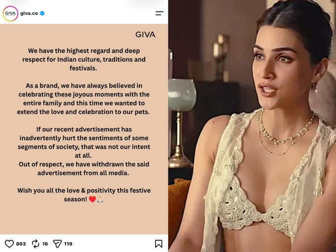 JaipurDialogues's tweet photo. Kirti Sanon's Controversial Ad on Rakhi removed by GIVA https://t.co/75TDJzZ5kg