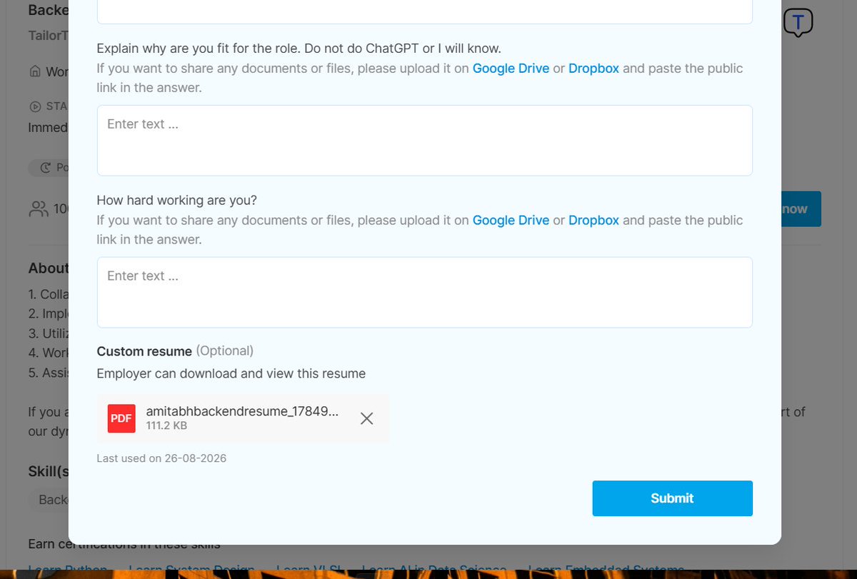 AnmolPain22790's tweet photo. "Do not use ChatGPT or I will know"  

bro really wrote this whole posting without spellcheck and thinks he's got AI-detection powers 🙂

#fakejobs #job #internship https://t.co/AYFXW3TkFn