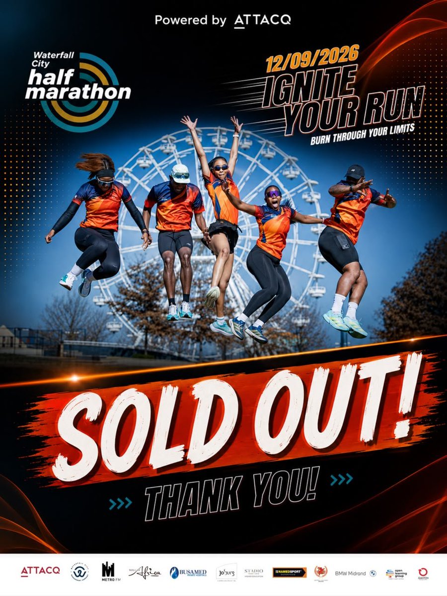 waterfallcityac's tweet photo. 🔥 100% SOLD OUT! 🔥

Yesterday, 90% SOLD OUT was your warning. 
Today, 100% is your consequence! 😂😭

‼️ 100% SOLD OUT means 100% SOLD OUT ‼️ 

No “I was about to register.”
No “Just one more entry, please.”
No “Friend, please hook me up.” 

100% is 100%. There is officially NOTHING left🥲😢

To everyone who secured their spot early — well done, legends! 🫡💙🧡 You listened, you entered, and now you’re IN! We’ll see you at the start line! 🏃🏽‍♀️🏃🏽‍♂️🔥

WATERFALL CITY HALF MARATHON 2026 — OFFICIALLY SOLD OUT! 🎉

#Reakitima
#BlueWave
#WCAC
#WaterfallCityHalfMarathon
#IgniteYourRun