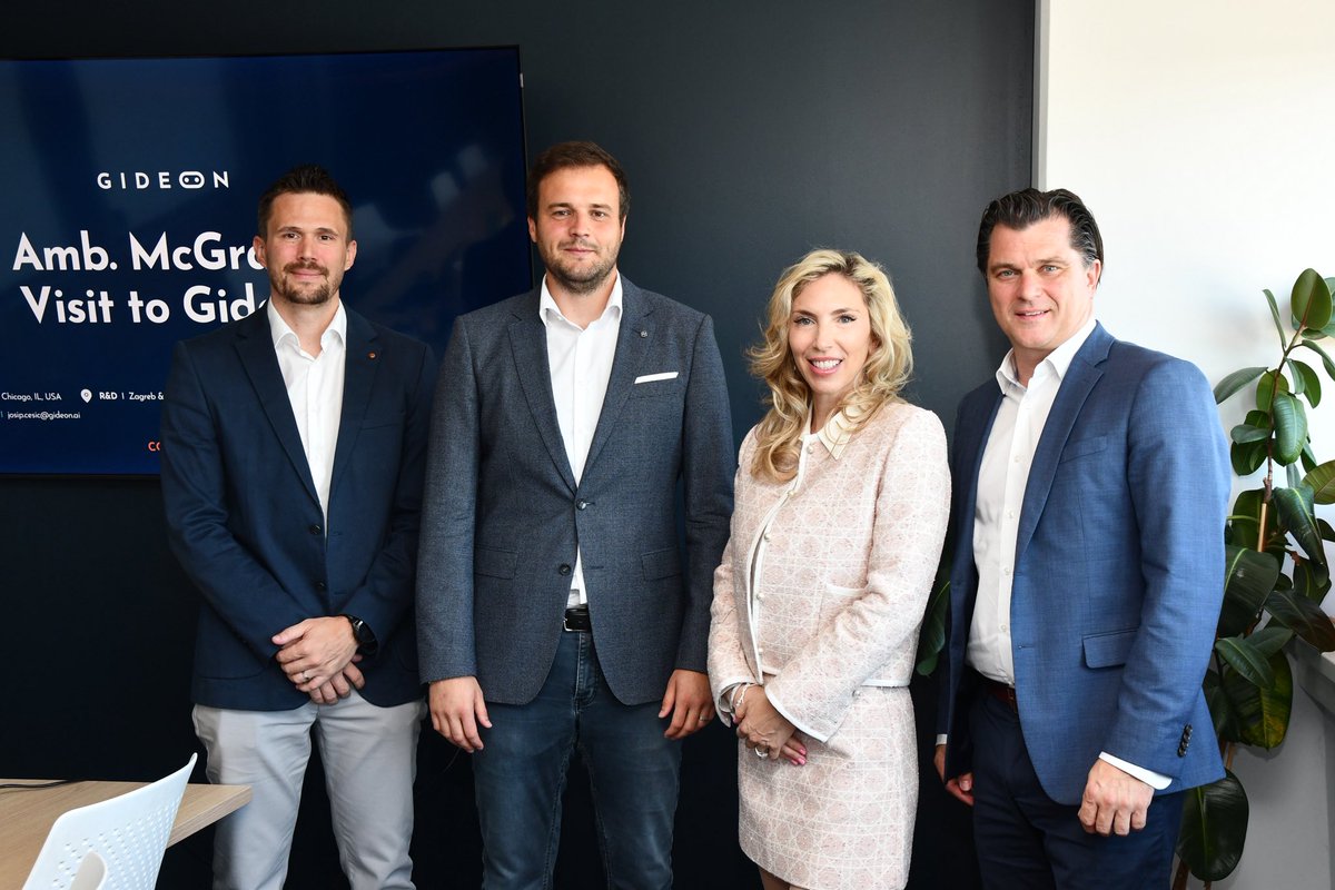 USAmbCroatia's tweet photo. I enjoyed meeting with executives at Gideon, an AI and robotics innovator founded in Croatia that has relocated its headquarters and expanded its operations in the United States. This sort of international collaboration, especially in advanced technology, fuels innovation and job creation on both sides of the Atlantic.