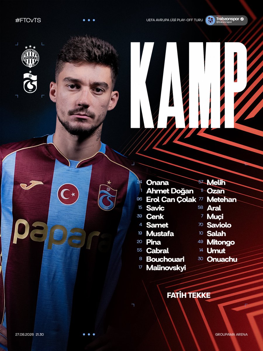 Trabzonspor's tweet photo. 📝 Ferencvaros maçı kamp kadromuz https://t.co/JOuxqP2qBz