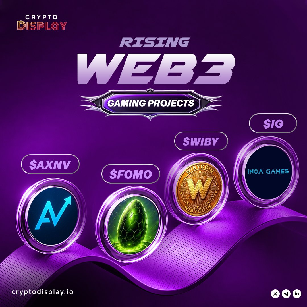 CryptoDisplayio's tweet photo. RISING WEB3 GAMING PROJECTS ✨

Axionova ( $AXNV ) 
FOMO3D Phoenix ( $FOMO ) 
Wibycoin ( $WIBY) 
INOA GAMES ($IG) 

🌐https://t.co/okahTVuBHm

Keep These Gaming Projects On Your Radar | DYOR  

#CryptoDisplay #Web3GsmingProjects #Crypto #Tokens #CryptoCommunity @Inoa_Games https://t.co/Wx3zjJ9A4w