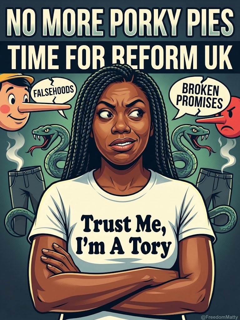 FreedomMatty's tweet photo. Normally Uniparty blue lie their way into power, then betray us. They did it for 14 years, leaving us in the mess we are in today.

@KemiBadenoch has changed the game. Now she’s delivering whoppers that get caught out before they get in.

They think the British public are mugs! https://t.co/lFSifSzU3l