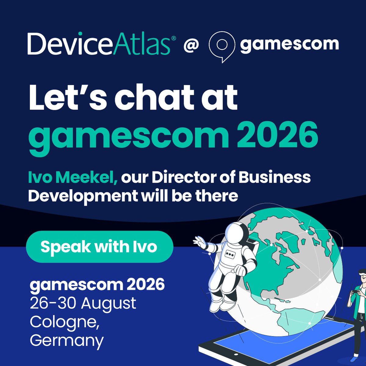 Device_Atlas's tweet photo. 🎮 We’ve arrived at #gamescom2026!
Ivo Meekel, Director of Business Development at DeviceAtlas, is in Cologne and looking forward to connecting with #developers, publishers and #gaming technology teams.

Going to gamescom? Arrange a meeting with Ivo: https://t.co/OliC1iOWjo https://t.co/yz9juR86oa