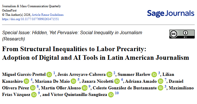 LadyAAmado's tweet photo. Proud to share our new article on digital and #AI adoption in LatAm #journalism Grateful to this outstanding international team of colleagues. Working across countries, perspectives, and institutions was one of the most rewarding parts of #WJS project. https://t.co/9prDJqyh1S https://t.co/zTZCBKEH7R