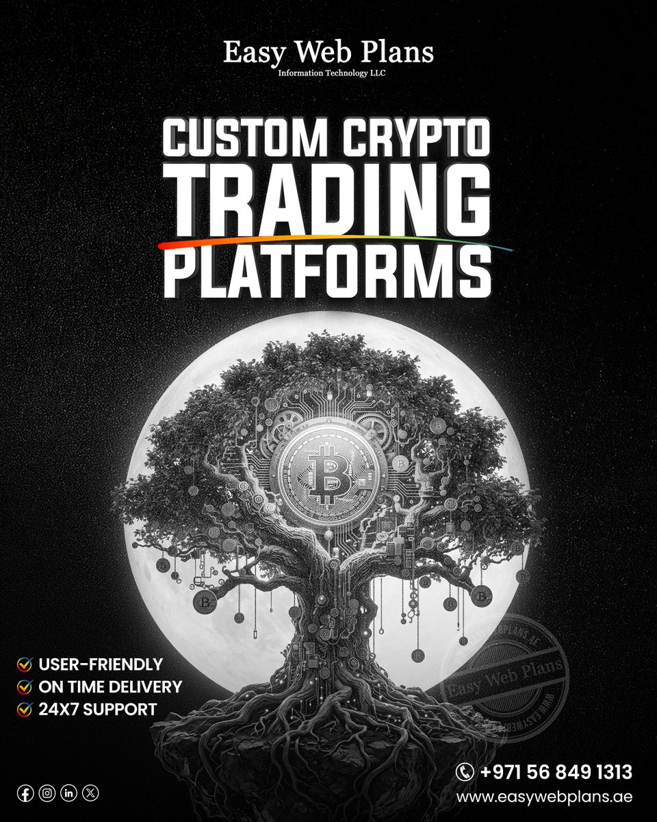 EasyWebPlans's tweet photo. Your crypto vision deserves more than an off-the-shelf platform. 🚀🌐

Easy Web Plans builds custom crypto trading platforms for UAE entrepreneurs, fintech startups and Web3 businesses—designed around your users, operations and growth goals.

✅ User-friendly experience
✅ Secure, scalable architecture
✅ Custom trading features
✅ Reliable technical support
✅ On-time project delivery

Ready to turn your crypto idea into a powerful digital product?

📞 +971 56 849 1313
https://t.co/C7h6qsWu15 

#CryptoPlatformDevelopment #FinTechUAE #Web3Dubai #BlockchainDevelopment #DubaiStartups #UAEInnovation #EasyWebPlans