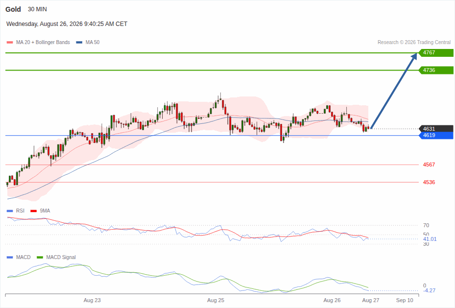 MathewSabr15111's tweet photo. $Gold is approaching a key decision zone.

Pivot: 4,619
Upside Targets: 4,736 → 4,767
Support: 4,567

Bullish above 4,619: Upside targets remain in focus.
Below 4,619: Watch 4,567 → 4,536.

Price is testing the pivot closely, making this a crucial zone for a potential reversal. Trade with proper risk management.

#XAUUSD #onsaltın