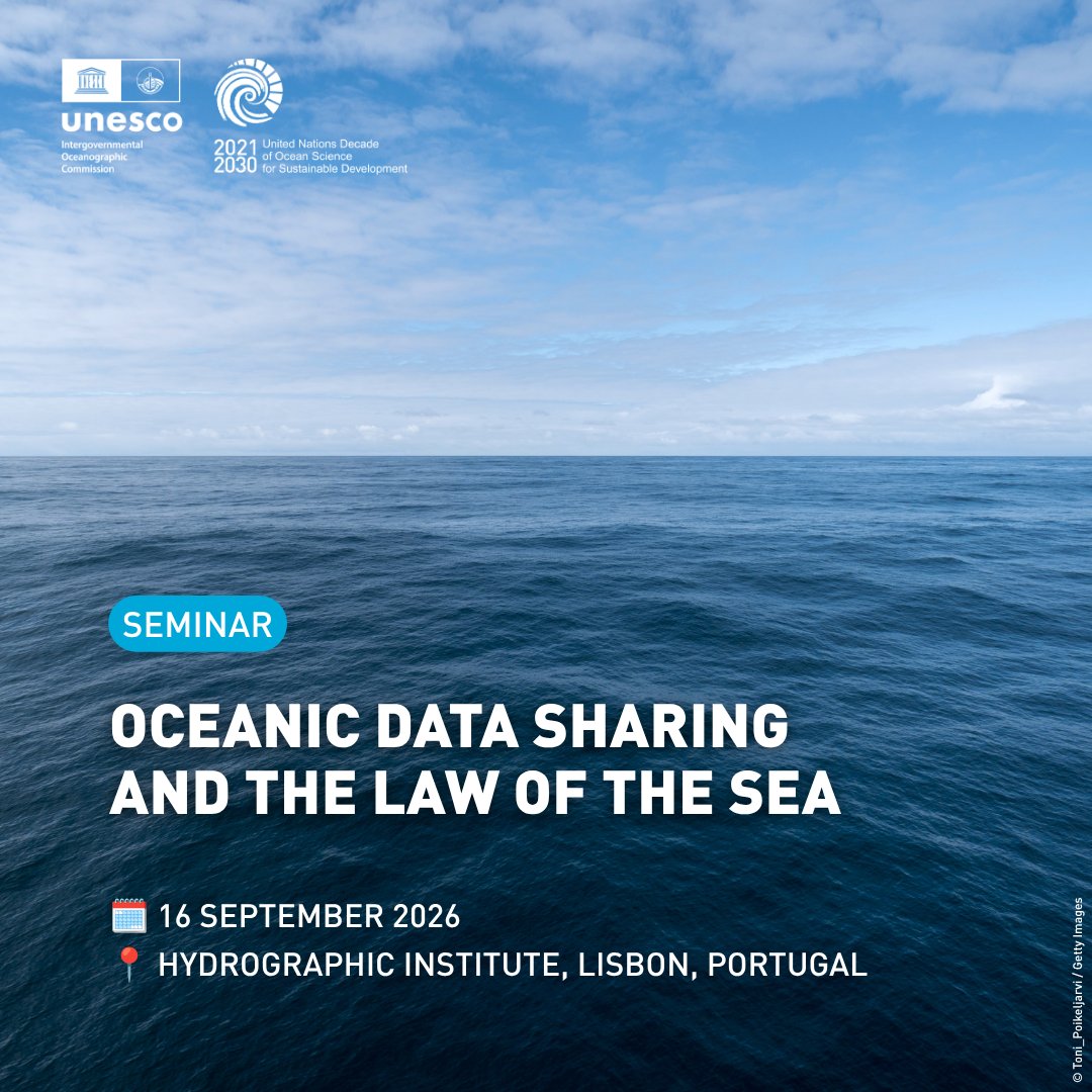 UNOceanDecade's tweet photo. Join global experts from the #OceanDecade, the @IocUnesco and partners at the seminar 'Oceanic Data Sharing and the Law of the Sea' to discuss the legal aspects of ocean data sharing, with a focus on the #BBNJ Agreement.
🗓️ 16 Sept.
📍 Lisbon, Portugal
🔗 https://t.co/SbdFTsiTlP https://t.co/pwIfrvtlwU
