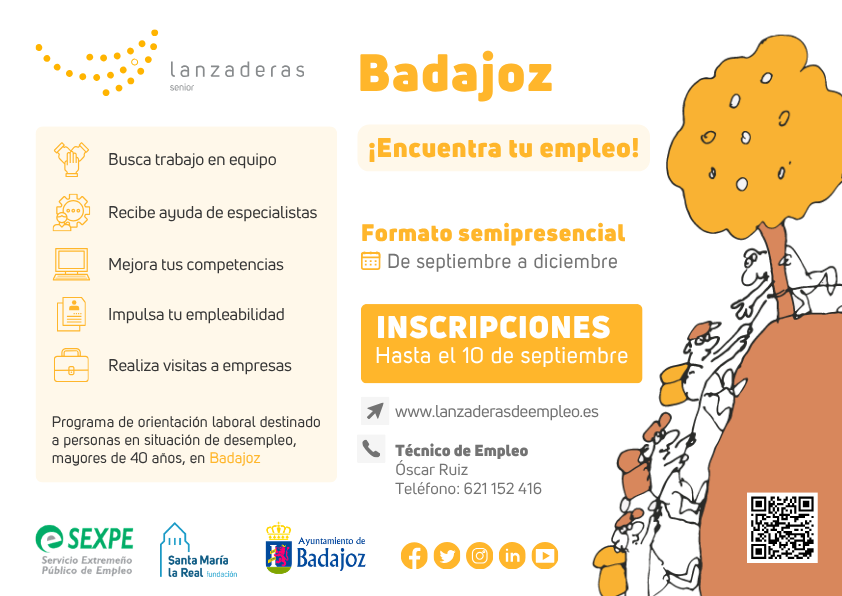 AreaEmpleoFSMLR's tweet photo. 🚀 Aún estás a tiempo de inscribirte a las nuevas #LanzaderasDeEmpleo en #Badajoz

📅 Septiembre - diciembre (semipresencial)
📝 Inscríbete: https://t.co/DYw7BOxWfq
📍 En #Badajoz habrá Lanzaderas de Empleo dirigidas a personas en desempleo (+18 años), colectivo senior y mujeres https://t.co/blJZXP40Jp