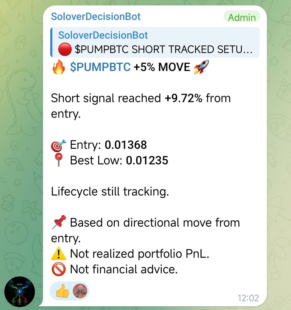 SoloverRadar's tweet photo. $PUMPBTC SHORT — +9.72%.

The chart is sitting just under the next threshold.

More important: every recovery attempt has stayed too weak to change the path.

That’s the part worth watching before a setup becomes “obvious” to everyone else.

Some lifecycle updates stay inside the private desk.

Directional move ≠ realized portfolio PnL.
Research only. NFA.

#PUMPBTC #Crypto #Solover #altcoins