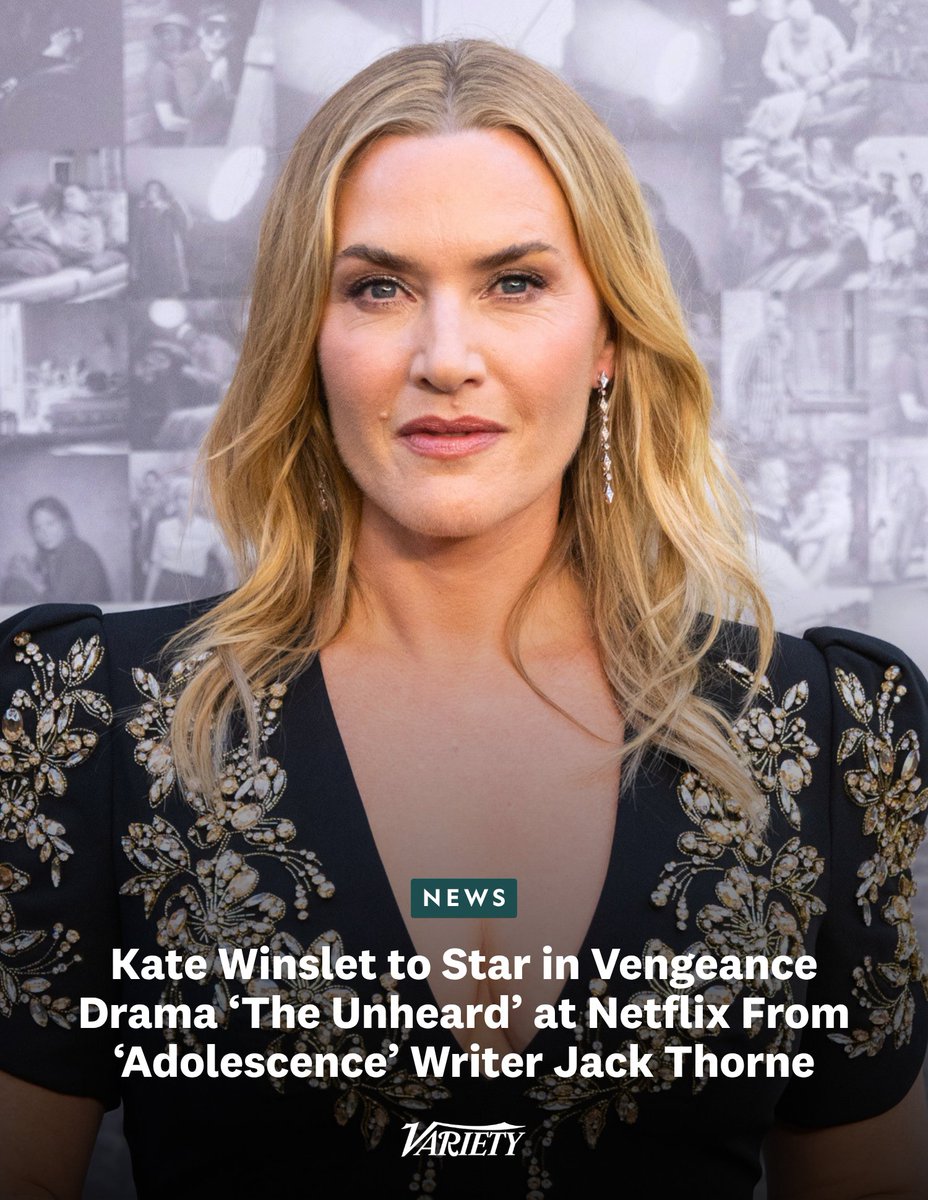 Variety's tweet photo. Kate Winslet is set to star in a new limited series called “Unheard” at Netflix:

• The series is being described as  a “Thelma & Louise”-style vengeance drama

• “Adolescence” scribe Jack Thorne has written the five-episode series, which is set to film next year

• Winslet will star alongside Maxine Peake (“Say Nothing”) as two sisters who go on the run after “an act of vengeance goes wrong,” per the logline

https://t.co/gy8Iqm5aHM