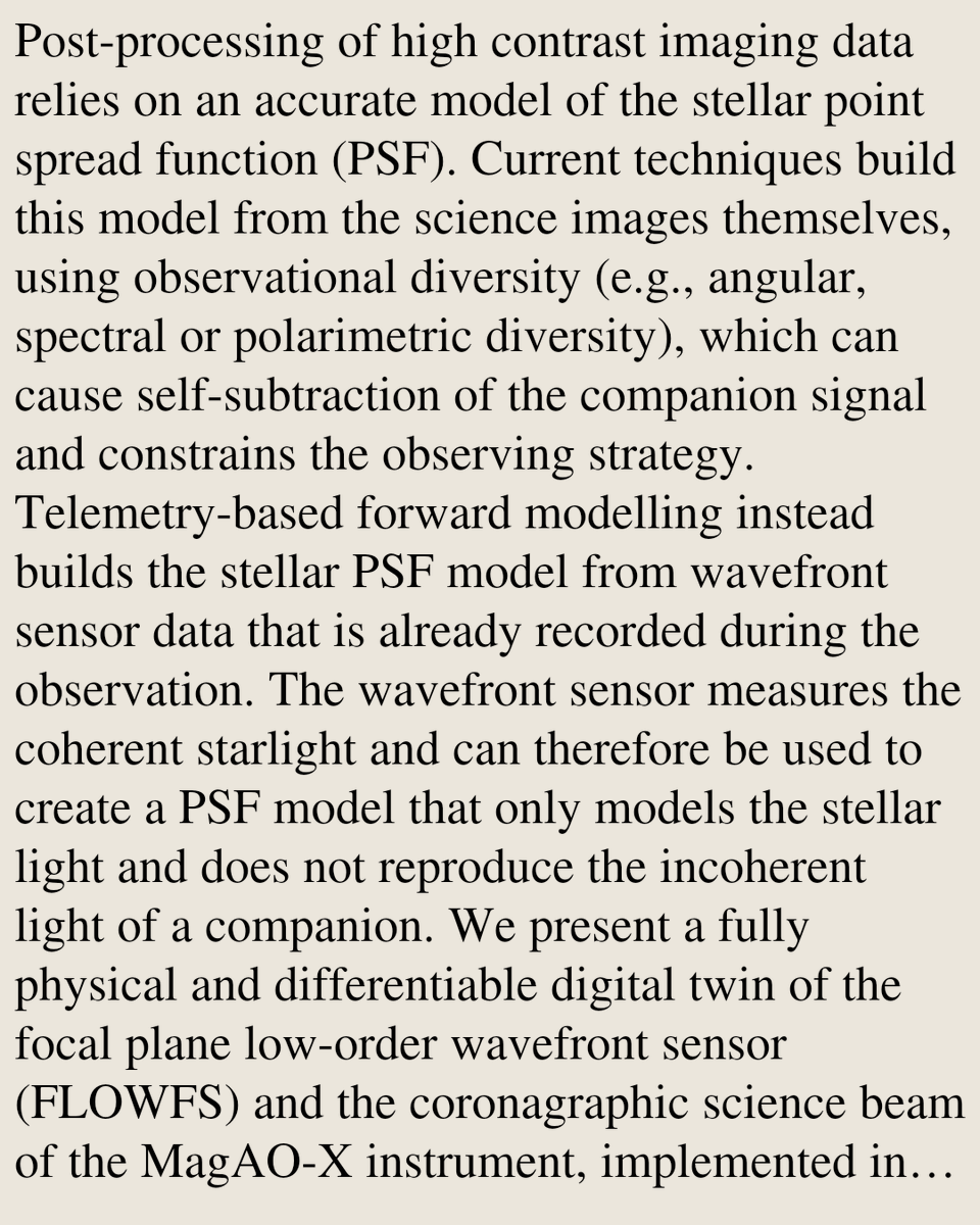 AstrophysicsIns's tweet photo. Forward modelling coronagraphic images with a fully physical, differentiable digital twin of MagAO-X: first laboratory results

Matthijs Mars, Sebastiaan Y. Haffert, Louis Desdoigts, Joseph D. Long, Rico Landman, Jared R. Males, …
https://t.co/gf4zbsom8p [𝚊𝚜𝚝𝚛𝚘-𝚙𝚑.𝙸𝙼] https://t.co/xXJJXtUnaZ