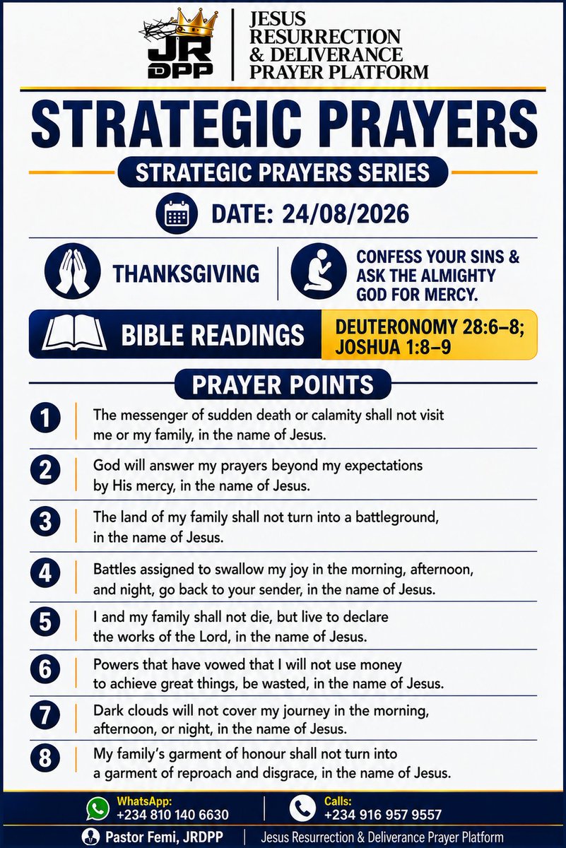 POladepoolufemi's tweet photo. PLEASE SHARE &amp; BE A BLESSING!
Beloved, please share the Strategic Prayers Series with your friends, family, colleagues, and loved ones. Someone may be waiting for the very prayer you are about to share. https://t.co/CfPA9BifZA