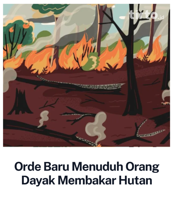 TirtoID's tweet photo. Orde Baru mencap pengetahuan ladang berpindah ala Orang Dayak terlalu boros. Itu karena proses pemulihannya memerlukan waktu setidaknya tujuh tahun. 

Lagi-lagi, pemerintah hanya bisa menyalahkan, tetapi tak pernah benar-benar berkaca pada perbuatannya sendiri saat melindungi korporasi pembalak hutan.