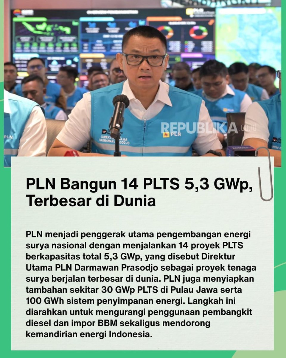 yazaarimbi's tweet photo. PLN lagi gaspol banget soal energi terbarukan. Proyek 14 PLTS total 5,3 GWp ini jadi langkah yang worth to watch sih. Kalau konsisten dikembangin, energi bersih bisa makin punya peran besar buat kebutuhan listrik Indonesia https://t.co/S4ZvnYIIRH