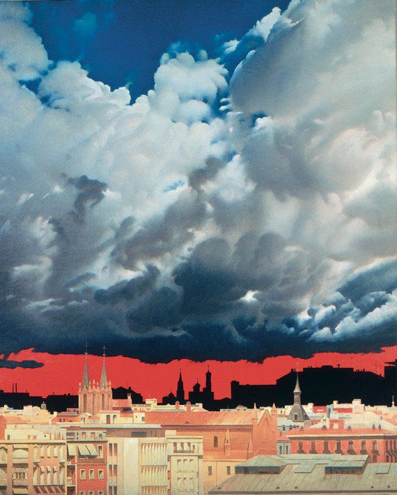 missedevrything's tweet photo. 💿ONE OF THE MOST INFLUENTIAL PAINTERS OF THE 20TH CENTURY THAT YOU DIDNT KNOW ABOUT 

Meet Erik Bulatov. Soviet-born, trained at Moscow's Surikov Art Institute, spent decades leading a double life: children's book illustrator by day, underground nonconformist artist by night, working in total secrecy because his real art could never survive official Soviet scrutiny.
His signature move was brutally simple and genius at the same time. Take a landscape rendered in the exact visual language of socialist realism, glowing skies, monumental scale, total confidence, and then slam bold Soviet slogans right across the canvas. "Glory to the CPSU." "Caution." Words that don't caption the image, they fight it, block it, own it. He wasn't making propaganda. He was showing you exactly how propaganda swallows a sky whole.
He called it "I live, I see," a line from one of his own works, and it basically became the manifesto for an entire generation of artists working in the shadows of the USSR.
By 1990 he left for Paris. His work now hangs in the Guggenheim and the Centre Pompidou. He died there in November 2025 at 92, having spent a lifetime proving that a single word can hijack an entire sky.
Not propaganda. A warning label for propaganda itself.