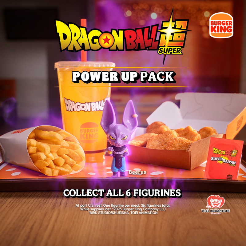 BurgerKing's tweet photo. Give your Dragon Ball Super collection a power up with 6 new figurines, only at BK.