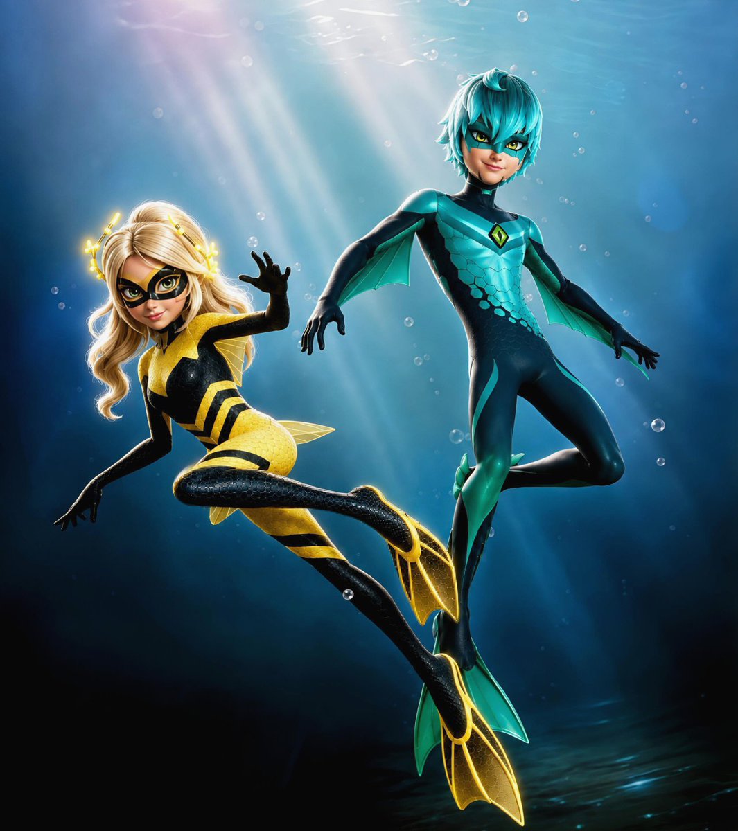 MLB_Shadybug1's tweet photo. 🚨🚨 BREAKING: The first look at Aqua Queen Bee &amp; Aqua Viperion for ‘MIRACULOUS SEASON 7’ has been revealed.

#mlbtwt #MLBS6 #MLBS7Spoilers #ChloéBourgeois #LukaCouffaine
#Lukloé #MLB #MiraculousSeason7 https://t.co/JThJUgnNsw