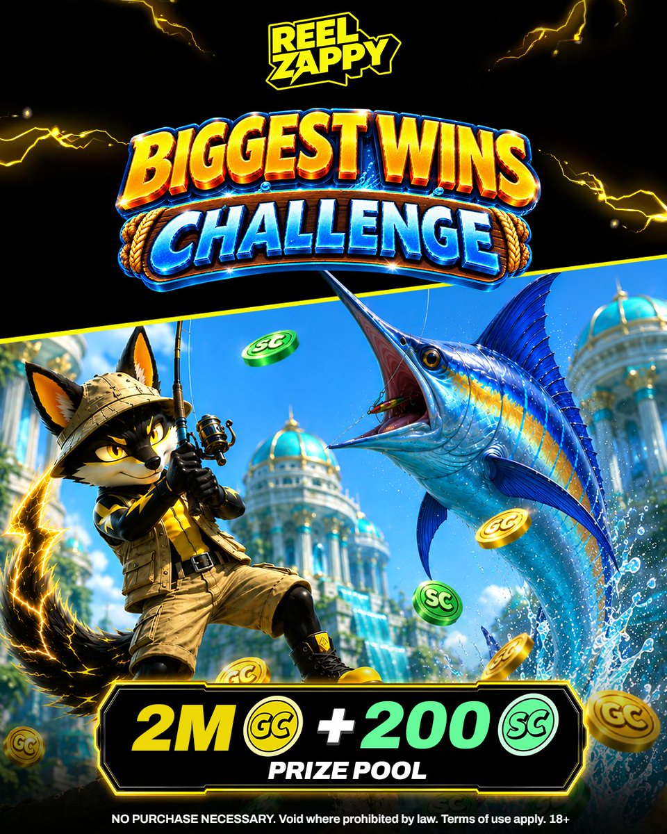 ReelZappy's tweet photo. 🌊Biggest Win in the Deep Blue Category🌊
 
Land one of the 10 Biggest Wins in a single SC play in any game in our Deep Blue Category for your chance to win a share of the 2M GC + 200 SC Prize Pool!
 
The deadline is August 27 at 11:59 AM EDT.
 
This content is not sponsored by X https://t.co/s69VN2Agtj
