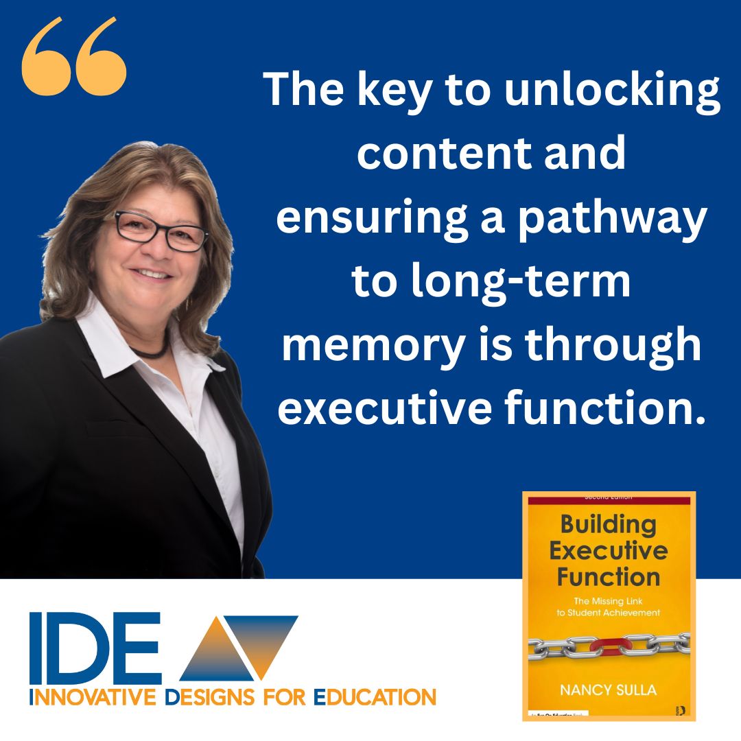 IDECorp's tweet photo. Executive function is the key to all long-term learning! Learn more in Dr. Nancy Sulla's latest book: https://t.co/3LQ8JLzilT  @RoutledgeEOE https://t.co/YYpNF2C0gJ
