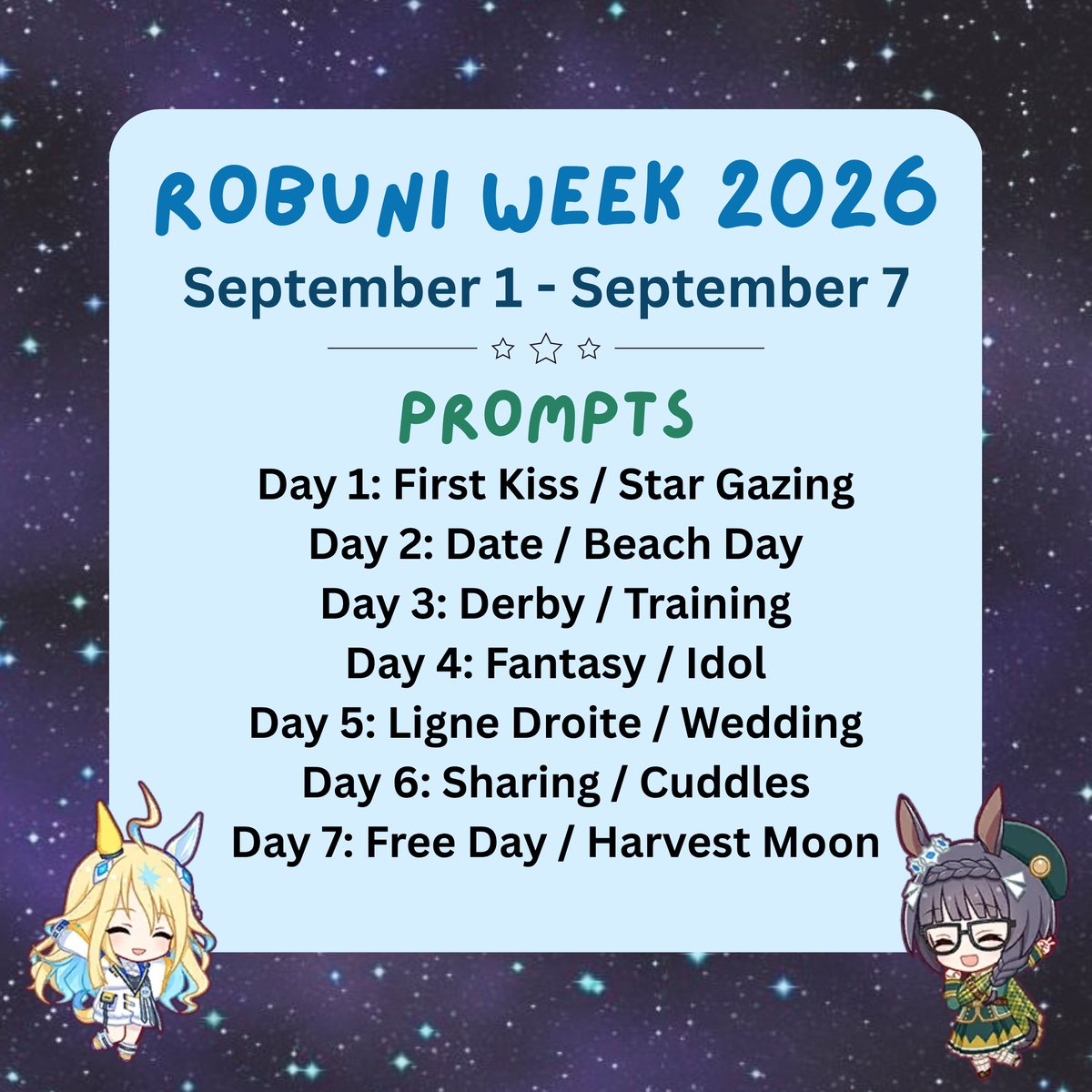 timelyrobuni's tweet photo. ANNOUNCEMENT 📢: ROBUNI WEEK!! 📗🌌

from 1st to 7th September robuni week will be held, please read the prompts and rules!! #robuniweek2026

rts are appreciated! https://t.co/Jd5MELvLBL