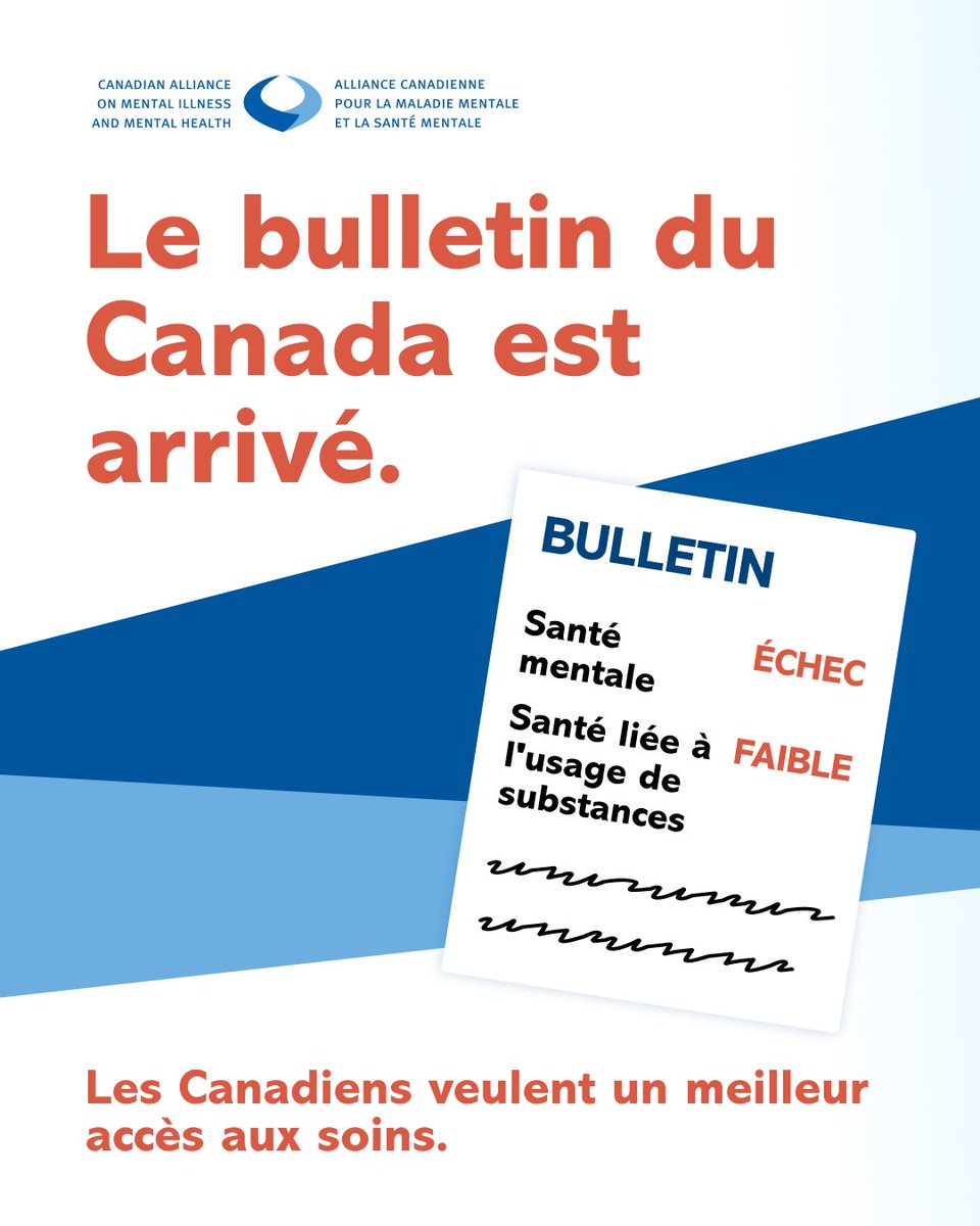 CAMIMH_ACMMSM's tweet photo. Le 4e Bulletin sur la santé mentale et la santé liée à l’usage de substances de l’ACMMSM est arrivé.

Le constat est clair : les Canadiens accordent de mauvaises notes aux gouvernements et réclament un meilleur accès aux soins.

Consultez le rapport : https://t.co/aQ3TaqkwMh https://t.co/2KdIC1sC0o