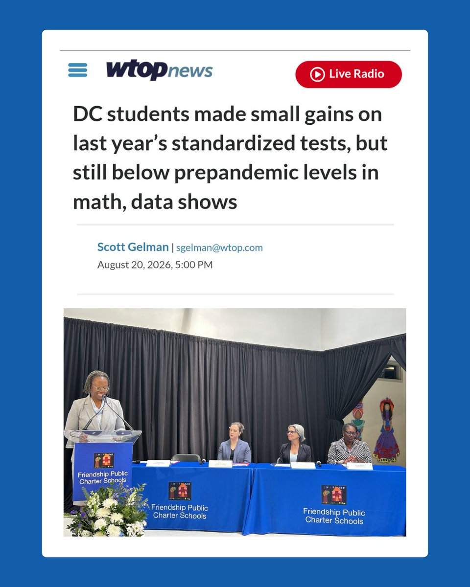 DC_Charters's tweet photo. DC Public charter schools saw widespread gains this year, especially in ELA. WTOP’s @Gelman_Scott helped spotlight how Friendship Ideal Middle School is helping drive that progress. 🎉 Read the full article: https://t.co/MTngAfBNKe #DCProudCharterStrong https://t.co/HbvRvx44va