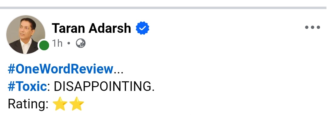 JaikyVani's tweet photo. @SRK_x_Ro45 @TheNameIsYash @Toxic_themovie This is a real review from Taran Chacha...😜😜 https://t.co/6QxF2nUxxj