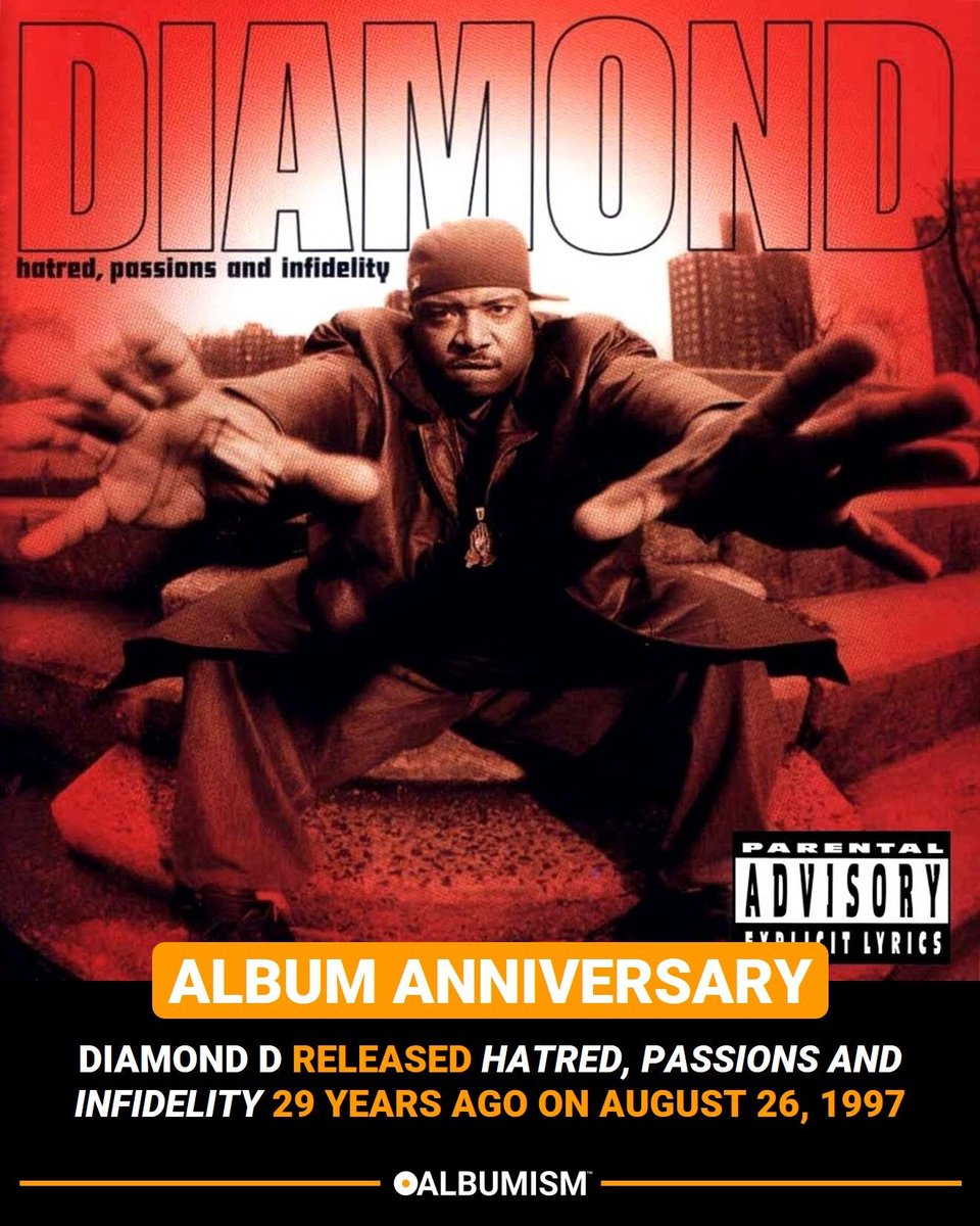 Albumism's tweet photo. Diamond D released ‘Hatred, Passions and Infidelity’ 29 years ago on August 26, 1997 | Listen to the album + revisit our tribute here: https://t.co/ZrUPDhHqtV https://t.co/z86spokZjV