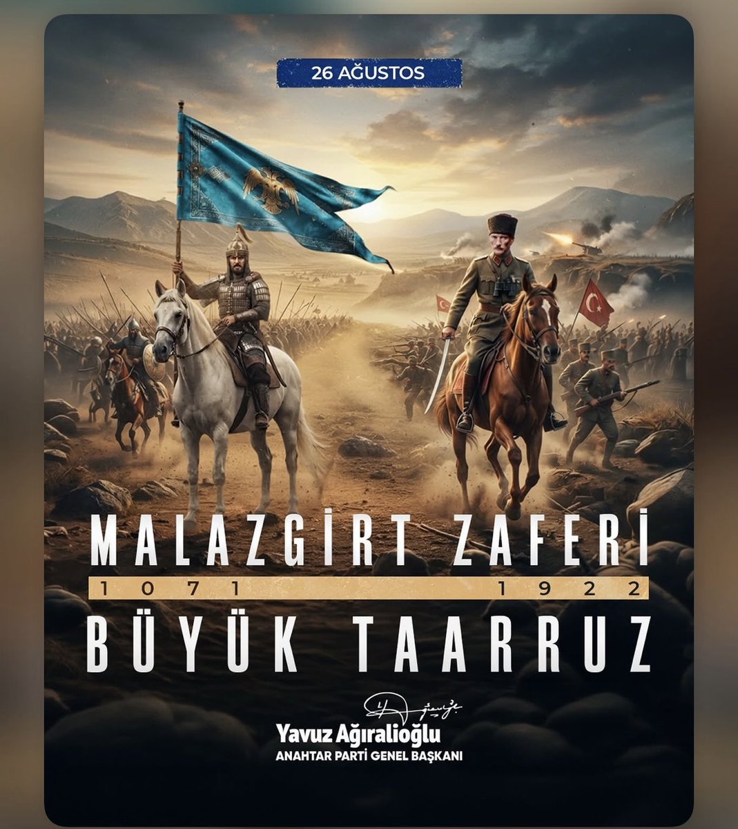 a_bingol's tweet photo. 1071’de Malazgirt’te yalnızca bir savaş kazanılmadı; bir milletin kaderi, bir vatanın istikameti yeniden yazıldı. 

#MalazgirtZaferi’nin 955. yıl dönümünde Sultan Alparslan’ı ve Anadolu’yu bizlere vatan kılan bütün kahramanlarımızı rahmetle yâd ediyoruz.@yavuzagiraliog https://t.co/UZcReXd0vi