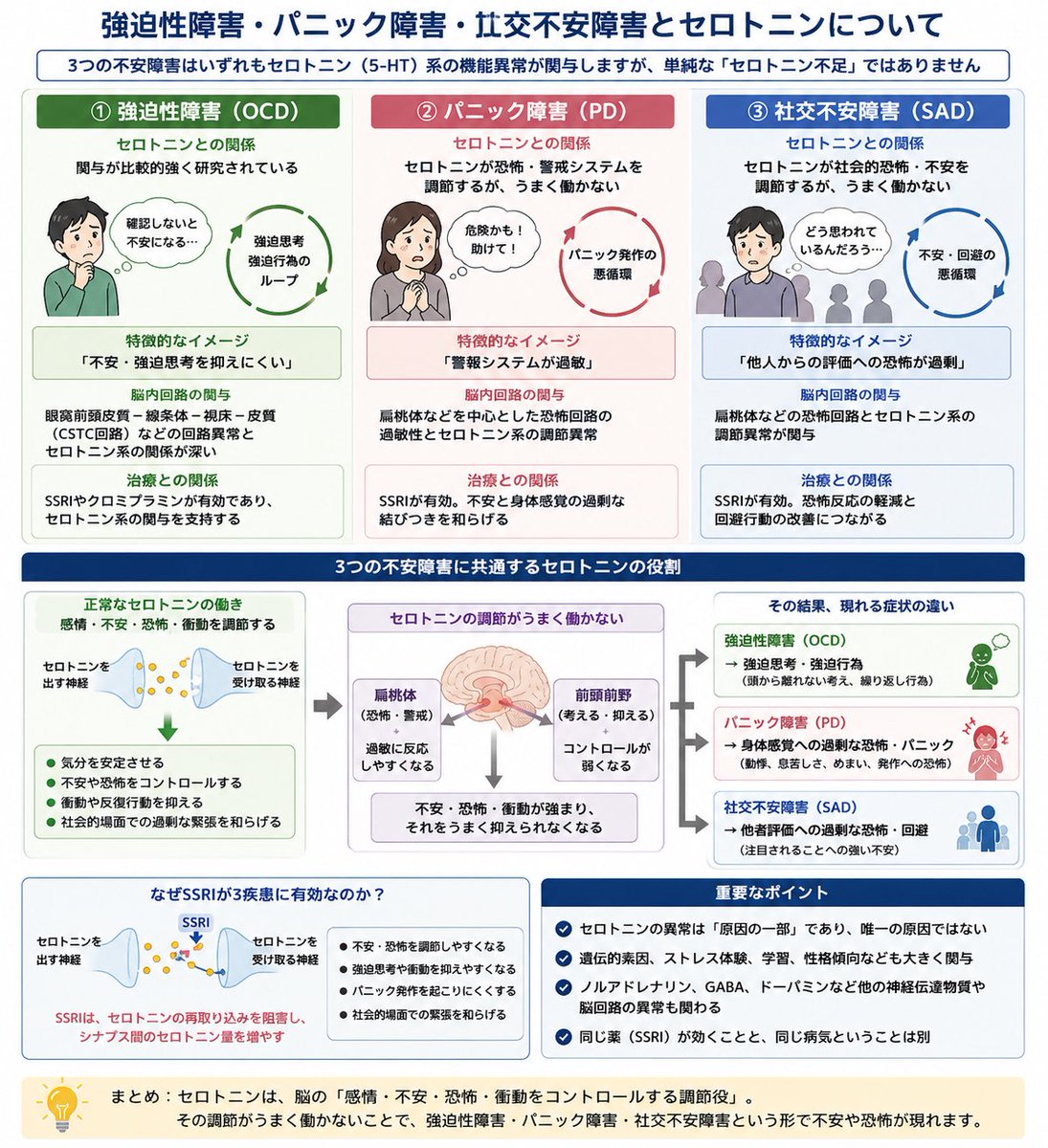 Trans_Blue0630's tweet photo. 強迫性障害、パニック障害、社交不安障害とセロトニンについて。 https://t.co/LUzhqzRpRk