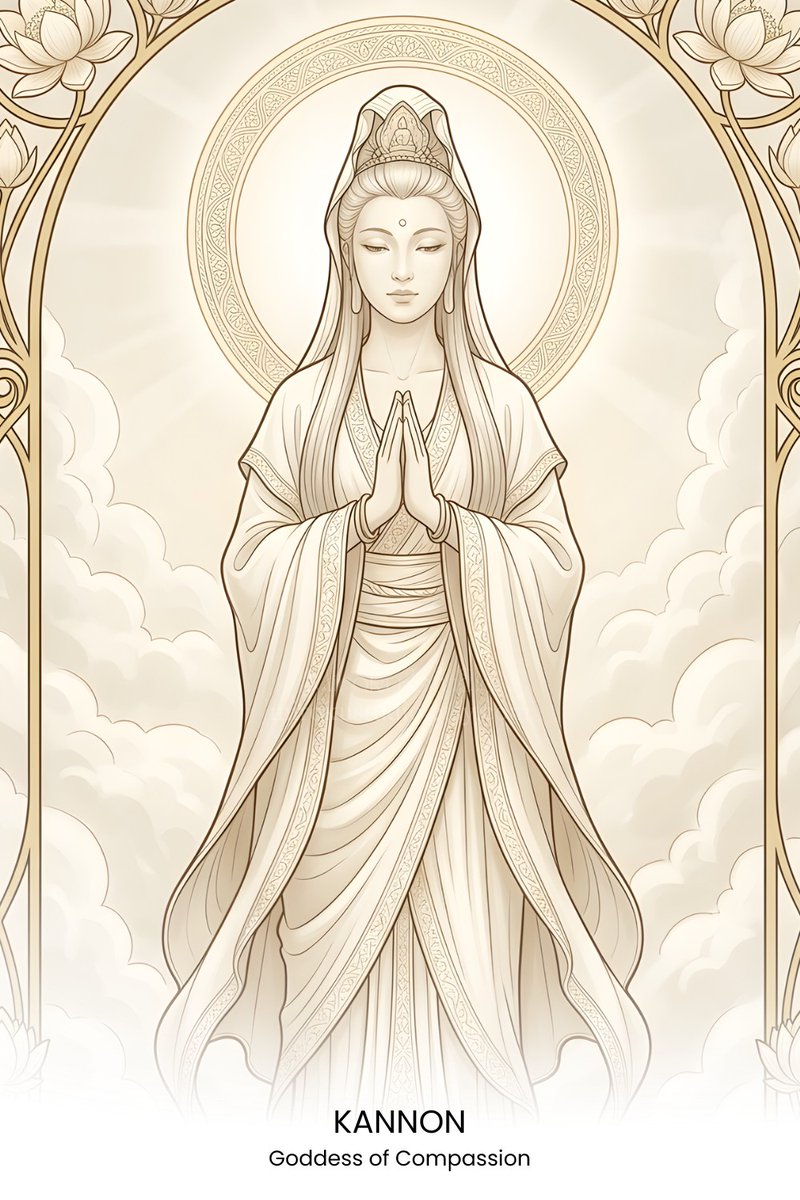 Mi69Studio's tweet photo. Open Your Heart to Compassion
Bodhisattva of mercy, healing, and unconditional compassion.
Kannon teaches the quiet strength of kindness.
#kannon #japaneseart #buddhistart 

観音菩薩
力では癒せないものを、慈しみは癒す
慈悲と癒しの菩薩。
#観音菩薩 #慈悲 #癒し https://t.co/QuiiRUrAFU