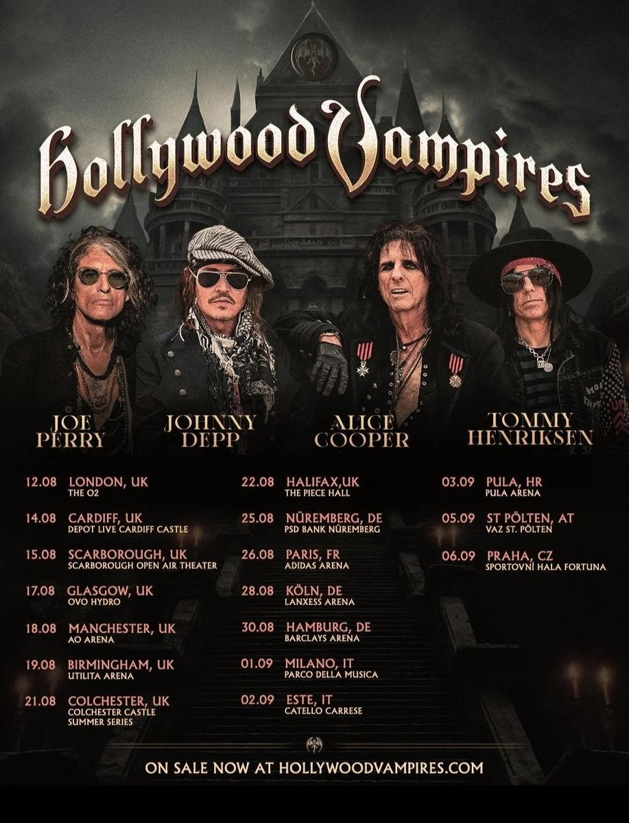 Johnnydepp0466's tweet photo. Hollywood Vampires' Europe tour rolls on! The rock 'n' roll journey is still going strong. 🎸🔥 #Tours https://t.co/9VlaO8b6Ga