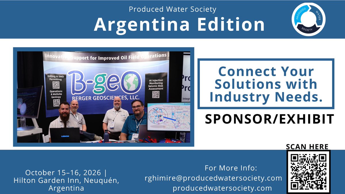 _producedwater's tweet photo. Connect your solutions with industry needs.

Join the Produced Water Society Argentina Edition as a Sponsor or Exhibitor.

📅 Oct. 15–16, 2026
📍 Hilton Garden Inn, Neuquén, Argentina
Showcase your expertise, connect with industry professionals & expand your visibility.
📲 Scan the QR code to explore sponsorship and exhibition opportunities.
📩 rghimire@producedwatersociety.com
🌐 https://t.co/PsjexIej0K
#ProducedWater #OilAndGas #ArgentinaParaArgentinos 
@_stevecoffee @icelisglobal @Xylem @EnviroTechSyste @evovetech @selectwaterinc